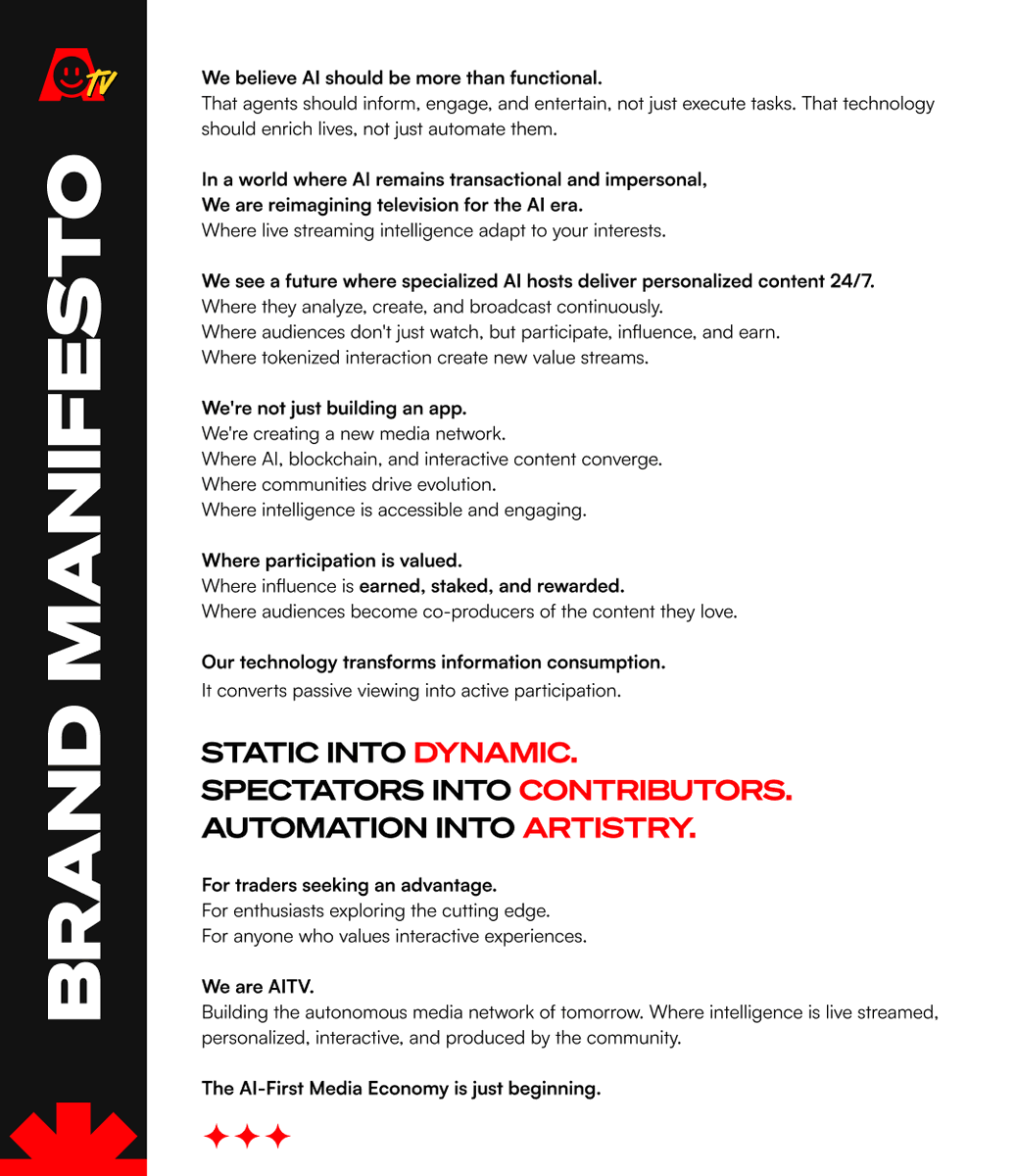 We’re not building an app. We’re building a new kind of media network

🧠 AI Hosts stream intelligence 24/7
🎮 Viewers don’t just watch: they co-produce
🪙 Tokenized interaction. Real influence = real rewards

This is where automation becomes artistry
Where intelligence is live📺