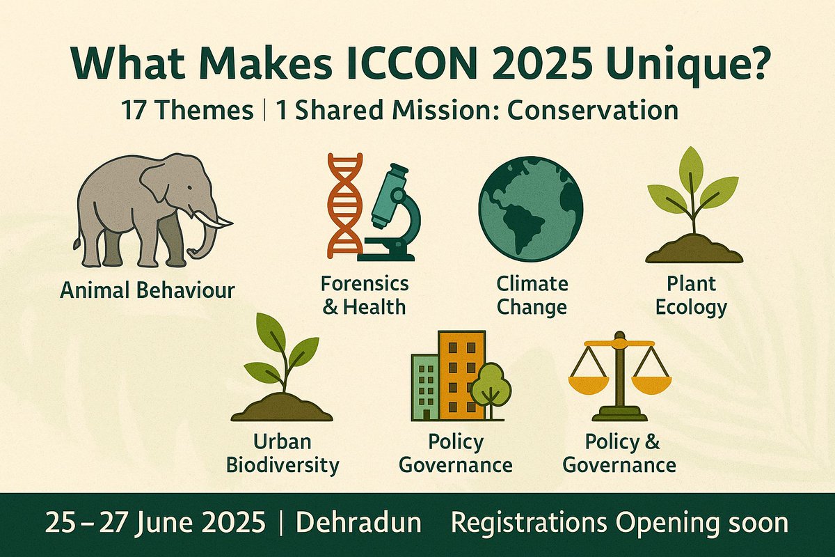 ICCON 2025 (@iccon_india) on Twitter photo 🐾 ICCON 2025 is more than a conference — it's a national conversation.
17 themes – shaping the future of conservation!
🗓️ 25–27 June | 📍 Dehradun
🔜 Registrations opening soon
<a href="/moefcc/">MoEF&CC</a> <a href="/wii_india/">Wildlife Institute of India</a> <a href="/ntca_india/">National Tiger Conservation Authority</a> <a href="/vrtiwari1/">Virendra Tiwari</a> <a href="/WWFINDIA/">WWF-India</a> <a href="/IBCA_official/">International Big Cat Alliance (IBCA)</a> 🐾 ICCON 2025 is more than a conference — it's a national conversation.
17 themes – shaping the future of conservation!
🗓️ 25–27 June | 📍 Dehradun
🔜 Registrations opening soon
<a href="/moefcc/">MoEF&CC</a> <a href="/wii_india/">Wildlife Institute of India</a> <a href="/ntca_india/">National Tiger Conservation Authority</a> <a href="/vrtiwari1/">Virendra Tiwari</a> <a href="/WWFINDIA/">WWF-India</a> <a href="/IBCA_official/">International Big Cat Alliance (IBCA)</a>