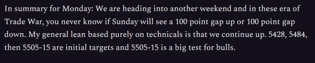 AdamMancini4's tweet photo. Perfect follow through in #ES_F. In Friday's 4pm newsletter I wrote 5428, 5484, 5505-15 were today's targets. Exact high now is 5483.50. I posted at 6:43PM last night that the 5428 reclaim was trigger long, that also paid for 56 points

Plan: Easy move done, hold runner. 5428, 5408=supports to 5505-15 live. Dip to 5377<08
