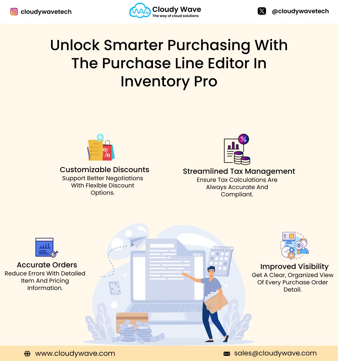 cloudywavetech's tweet image. 🚀 Smarter Purchasing with Purchase Line Editor – Inventory Pro
Boost accuracy and efficiency in procurement!
✅ Error-Free Orders
💸 Flexible Discounts
📊 Accurate Tax Handling
👀 Clear PO Visibility

Empower smarter decisions with Inventory Pro!
#InventoryPro #SmartPurchasing