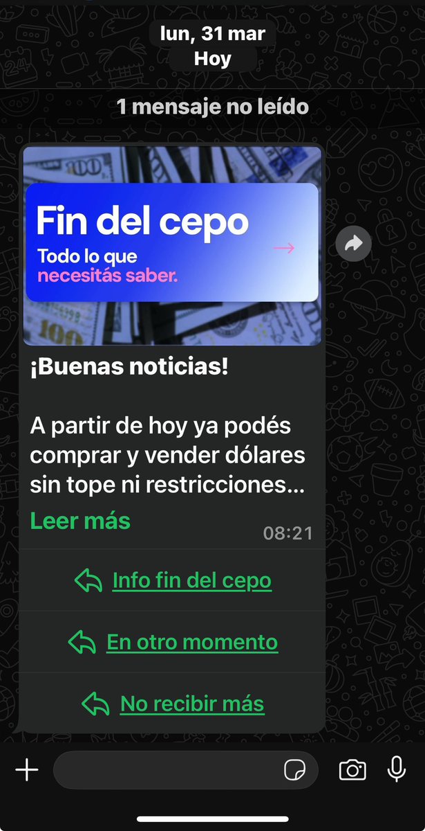 INFO que me llega al celu!! Aaajajajajjajajajjajajjajajajjajajajjajajjajajajajajjaaaaaaaaaaa pero porque no se van a la CDSM!! 
#FinDelCepo #DevaluaciónSolapada #MileiEsUnaEstafa
