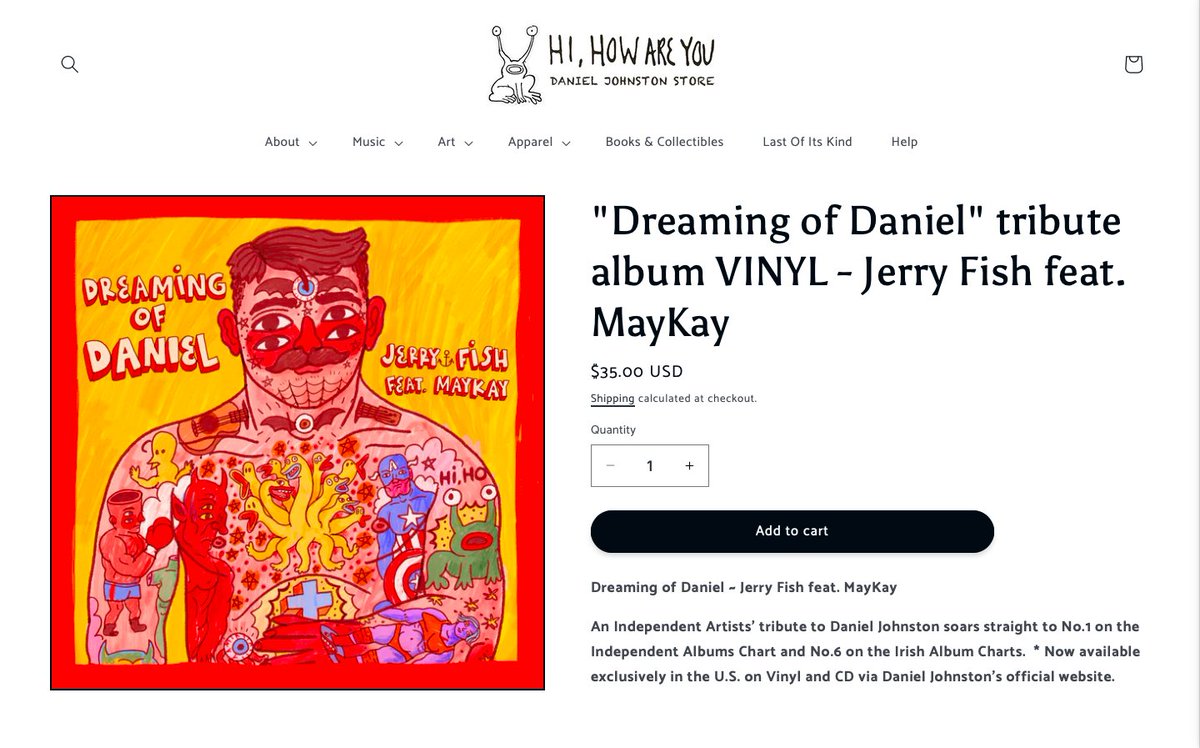 Jerry Fish (@vivajerryfish) on Twitter photo Pinch Me! 🐸📣 Our #1 ALBUM 'Dreaming of Daniel' Jerry Fish feat. MayKay NOW AVAILABLE on Daniel Johnston's official website hihowareyou.com 
✨️🐸✨️ Such an honour to see our labour of LOVE appreciated so much by the people closest to Daniel! WOW! ✨️🙏✨️ Big LOVE! Pinch Me! 🐸📣 Our #1 ALBUM 'Dreaming of Daniel' Jerry Fish feat. MayKay NOW AVAILABLE on Daniel Johnston's official website hihowareyou.com 
✨️🐸✨️ Such an honour to see our labour of LOVE appreciated so much by the people closest to Daniel! WOW! ✨️🙏✨️ Big LOVE!