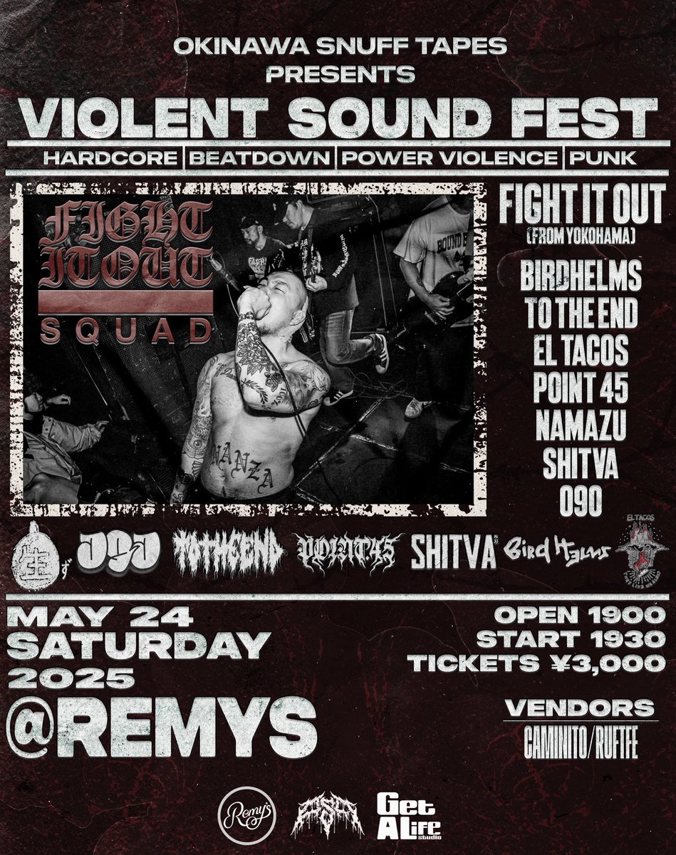 次回BIRDHELMSはOST企画『VIOLENT SOUND FEST』

久々に横浜からFIGHT IT OUT来沖🔥

皆さんコワレマショウ❤️‍🔥