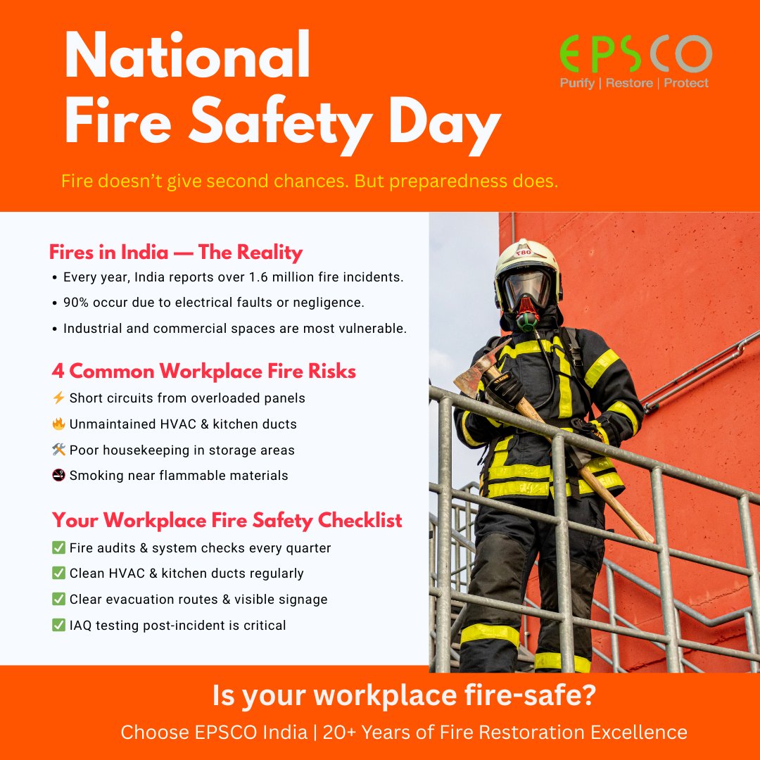 epscoindia's tweet photo. 🔥 𝐍𝐚𝐭𝐢𝐨𝐧𝐚�� 𝐅𝐢𝐫𝐞 𝐒𝐚𝐟𝐞𝐭𝐲 𝐃𝐚𝐲 | 𝐀𝐩𝐫𝐢𝐥 14 🔥

This Fire Safety Day, let’s not just talk prevention. Let’s talk about preparedness, recovery, and resilience.

#NationalFireSafetyDay #EPSCOIndia #FireRestoration #FacilityManagement #WorkplaceSafety #EHS https://t.co/R5EhIb8jKE