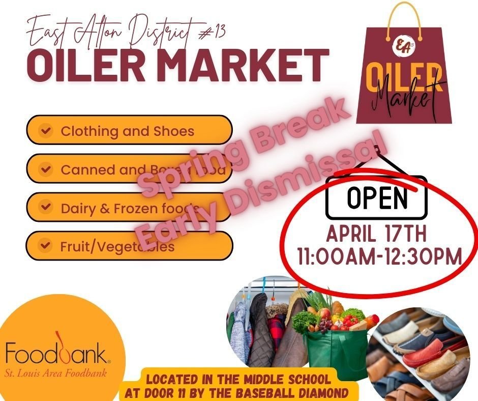 Our Thursday Market hours this week will be April 17th from 11am-12:30 due to the early dismissal for spring break.