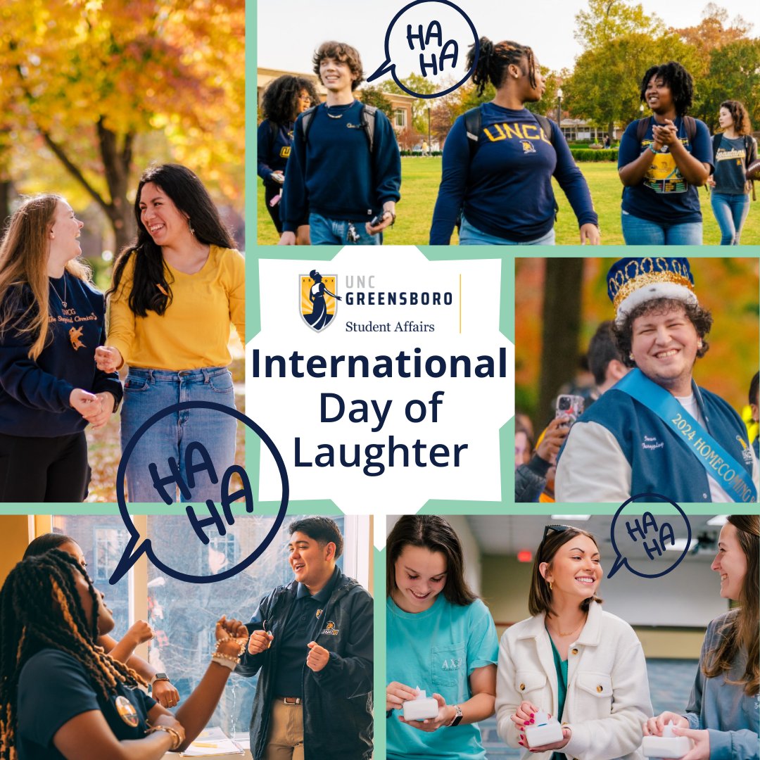 Laughter is the best stress reliever — so take a moment today to smile, giggle, and share a laugh with a Spartan friend! 😄💛 #LaughMore #UNCGSpartans #InternationalDayOfLaughter