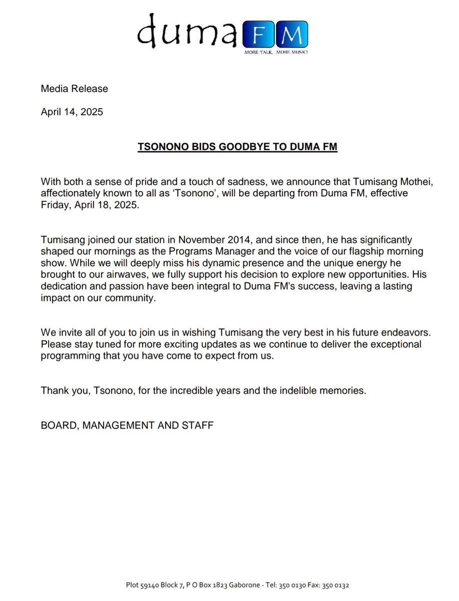 Tumisang Mothei aka 'Tsonono' will be switching off the mic 🎤