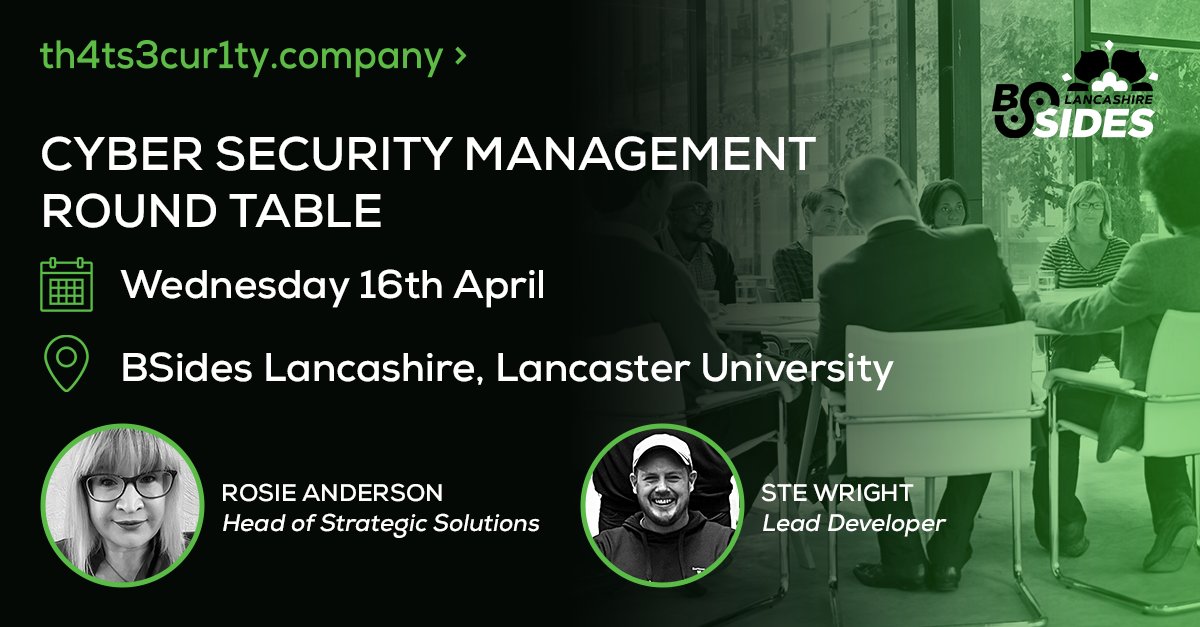 th4ts3cur1ty.company (@th4ts3cur1ty) on Twitter photo At <a href="/BSidesLanc/">BSides Lancashire</a> on 16th April? #CyberSecurity leader? Sign up for our roundtable event, which will explore the qualities of effective #CyberSecurityLeadership, focusing on what drives success and in board-level negotiations. Limited to just 10 spots!
ow.ly/Brlt50VzStB At <a href="/BSidesLanc/">BSides Lancashire</a> on 16th April? #CyberSecurity leader? Sign up for our roundtable event, which will explore the qualities of effective #CyberSecurityLeadership, focusing on what drives success and in board-level negotiations. Limited to just 10 spots!
ow.ly/Brlt50VzStB