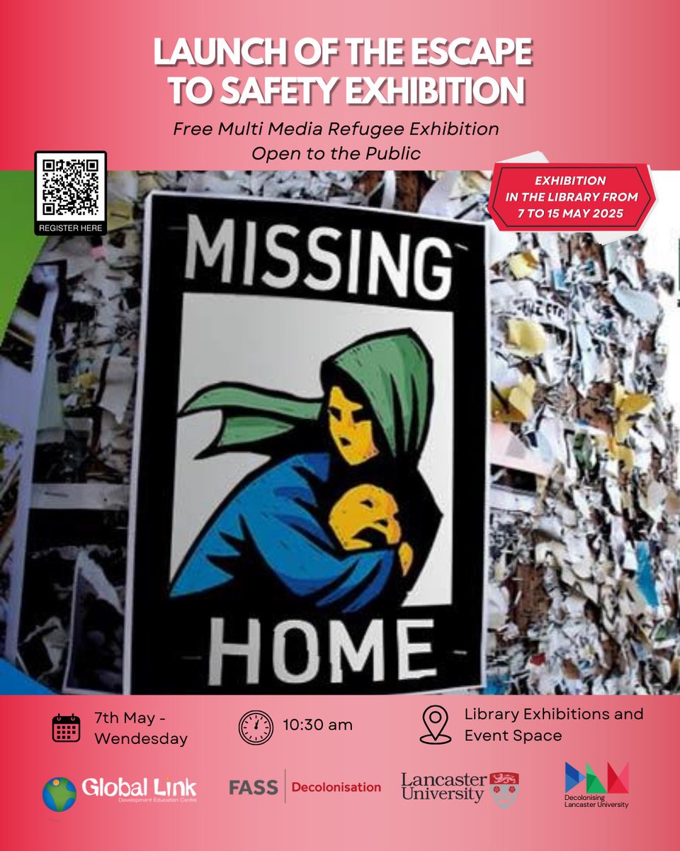 OPEN TO THE PUBLIC WITH REFRESHMENTS!
 
Join an interactive multimedia installation to experience something of what it is like to be a refugee seeking asylum in Britain.
The exhibition will run from 8th May to 15th May.
 
Free reservations: lancaster-uk.libcal.com/event/4368956