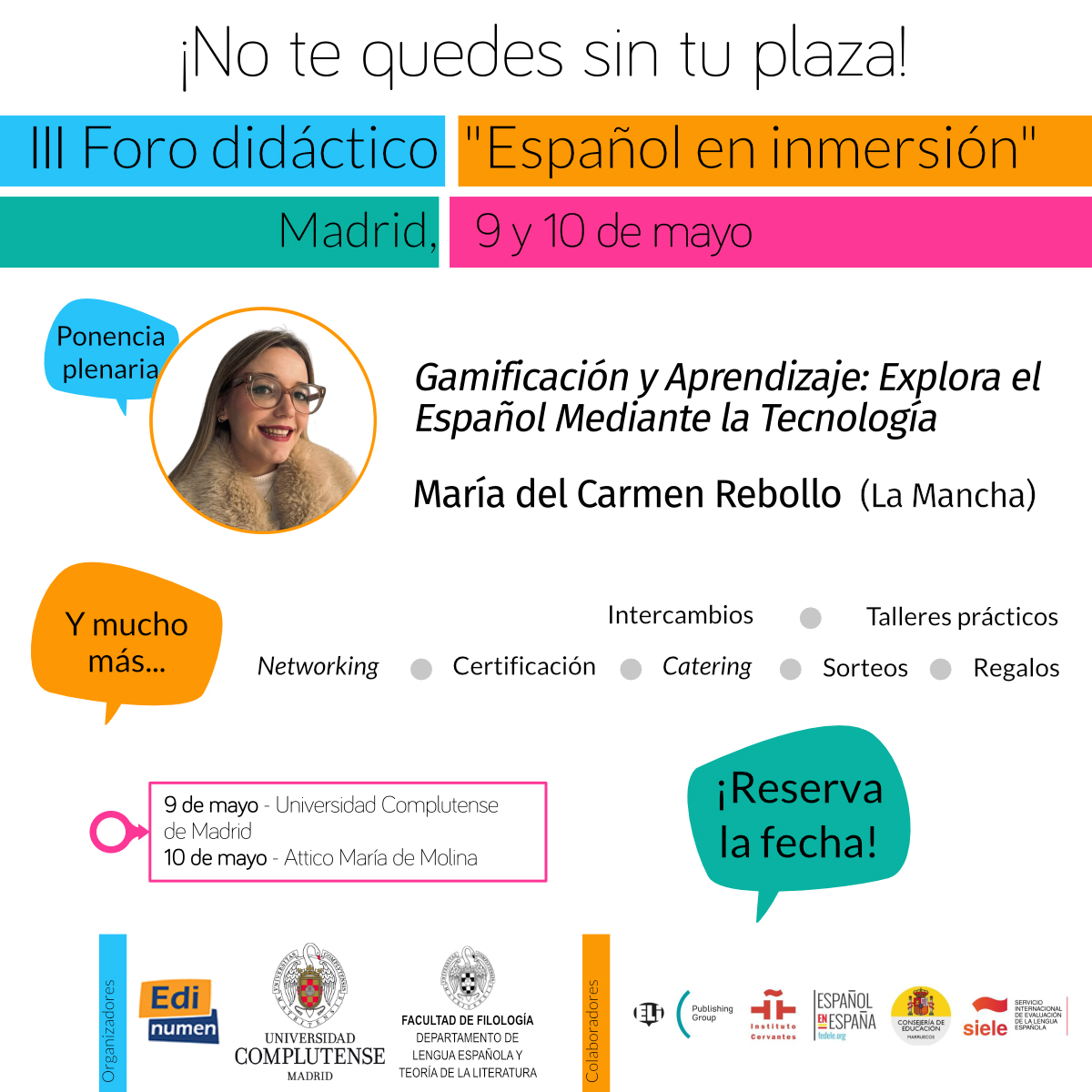 Editorial Edinumen (@edinumen) on Twitter photo ▶️ TALLERES III Foro didáctico "Español en inmersión"
🎮 Gamificación y Aprendizaje: Explora el Español Mediante la Tecnología
👤 María del Carmen Rebollo (La Mancha)
🤝 <a href="/LenguaUcm/">Lengua Española y Teoría de la Literatura (UCM)</a> <a href="/compluele/">compluele</a> <a href="/InstCervantes/">Instituto Cervantes</a> <a href="/federacionele/">FEDELE</a> <a href="/SIELE_org/">SIELE</a> <a href="/ELI_Edizioni/">ELI Edizioni</a>
🔗 edinumen.es/materiales/for… ▶️ TALLERES III Foro didáctico "Español en inmersión"
🎮 Gamificación y Aprendizaje: Explora el Español Mediante la Tecnología
👤 María del Carmen Rebollo (La Mancha)
🤝 <a href="/LenguaUcm/">Lengua Española y Teoría de la Literatura (UCM)</a> <a href="/compluele/">compluele</a> <a href="/InstCervantes/">Instituto Cervantes</a> <a href="/federacionele/">FEDELE</a> <a href="/SIELE_org/">SIELE</a> <a href="/ELI_Edizioni/">ELI Edizioni</a>
🔗 edinumen.es/materiales/for…