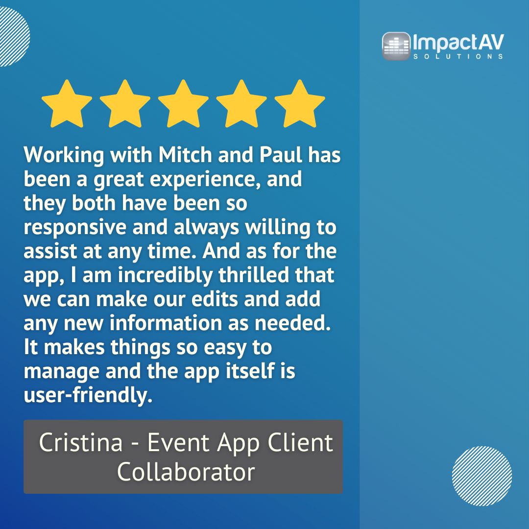 📱 Don’t just take our word for it—check out what people are saying about our Impact VX mobile event app!

From seamless agendas to speaker bios, networking tools, and real-time engagement features, it’s designed to elevate the in-person and hybrid event experience.