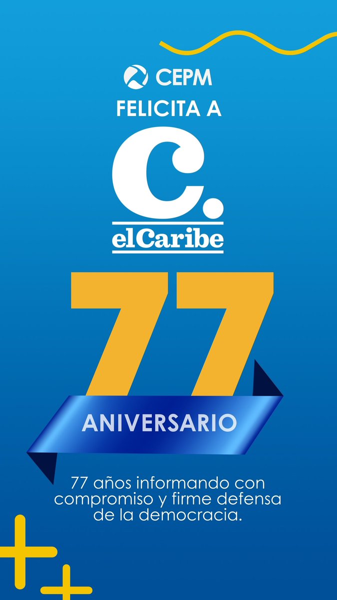 Felicitamos a <a href="/ElCaribeRD/">El Caribe</a> en su aniversario.  77 años informando con compromiso y firme defensa 
de la democracia.