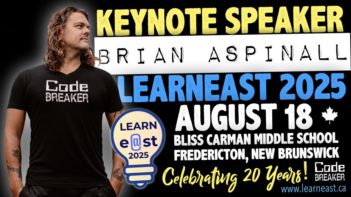 IT'S OFFICIAL! 🎙️🎉

I am honoured to announce that I have been invited to serve as the keynote speaker at the esteemed LEARNEAST 20-year anniversary conference in the charming city of Fredericton, New Brunswick 🇨🇦 on August 18th! 🙌🏼

WISH ME LUCK!  #CodeBreaker ✈️