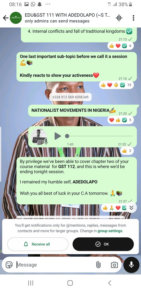 AdedolapoSTA's tweet image. Yesterday was another impactful session as I accomplishly tutored about 6000 100level students in preparation of there GST 112 Continuous Assessment (C.A) today.
This was done alongside @Purposedriven04 as the moderator of all the six WhatsApp platform being used.