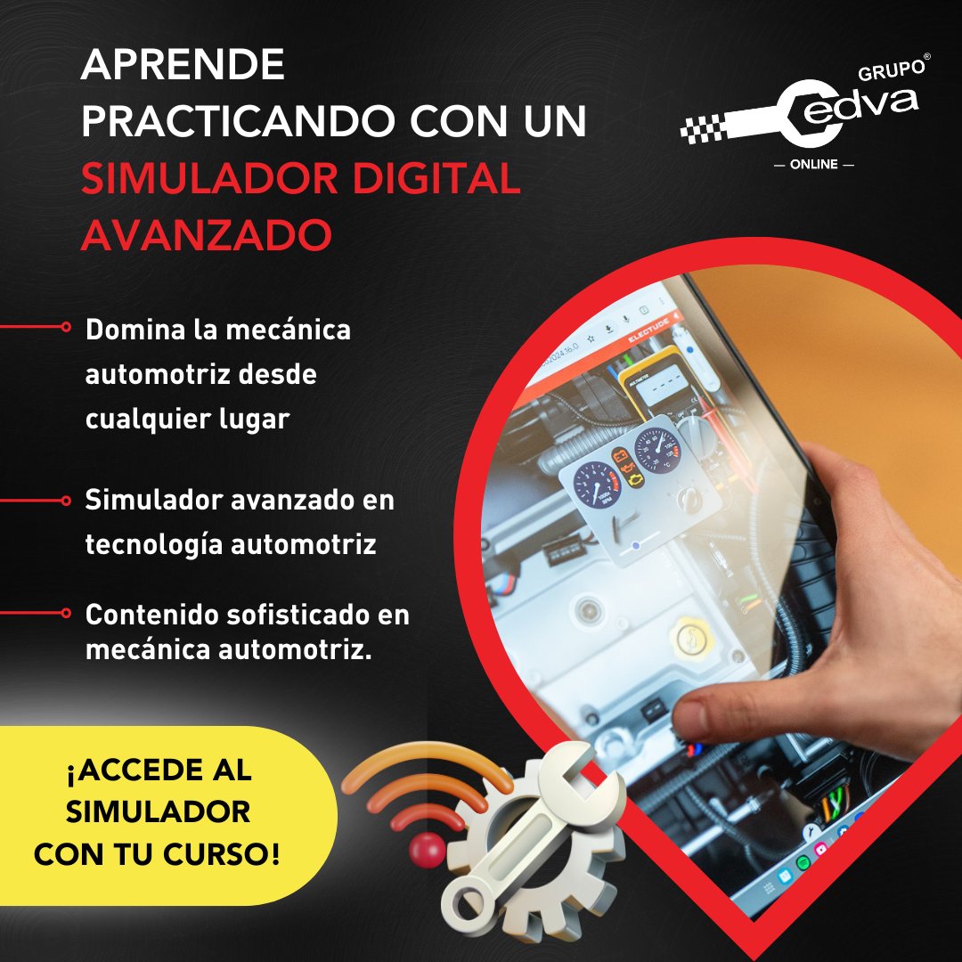 CedvaOnline's tweet photo. Descubre la mecánica automotriz con Cedva Online y domina desde cualquier lugar gracias a nuestro simulador digital avanzado. Aprende con tecnología de vanguardia y contenido de calidad. 🛠️🖥️ 

¡Inscríbete ahora y lleva tus habilidades al próximo nivel!

https://t.co/mFlqJFMBzq https://t.co/Olxmn3BsWa