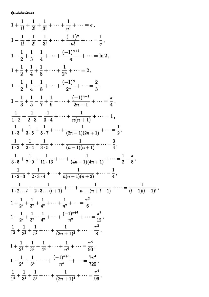 TheMathFlow's tweet image. The values of some important number series.