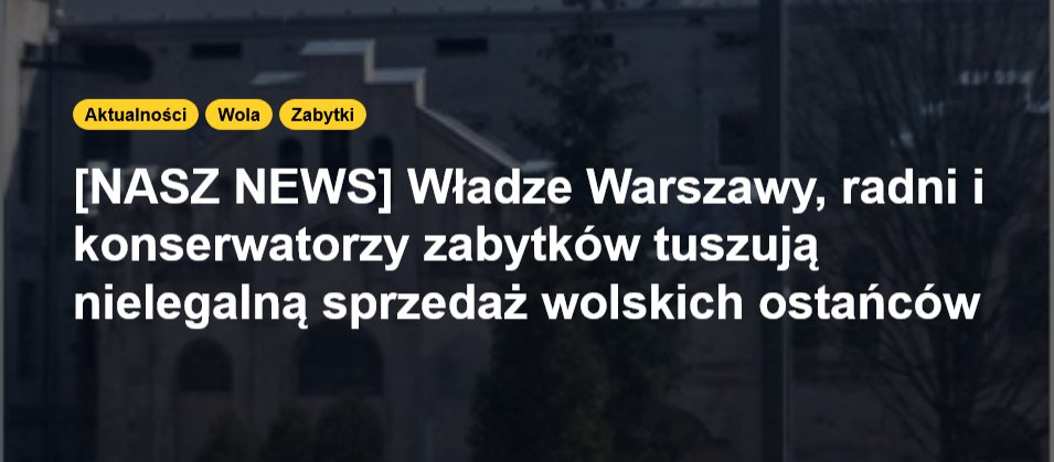 PortalWarszaws1's tweet photo. 🟥 [NASZ NEWS] Władze Warszawy, radni i konserwatorzy zabytków tuszują nielegalną sprzedaż wolskich ostańców

Milczą @trzaskowski_  @TomaszMencina , #MachnowskaGóra, @jarek_osowski, #Urzykowski, #Majewski z @gazeta_wyborcza . Milczą @KStrzalkowski burmistrz @MiejskaWola , milczą jej radni. Milczy @MiastoJestNasze i wiecznie kreujący się na miłośników Starej Warszawy @JanSpiewak i @JanMencwel . Milczą #Dawidowicz i #Krasucki. Milczy @Marlena_Happach i @WroblewskaHann . Ale co gorsza milczy @warszawskipis , czyli @sjkaleta @KrajewskiJarek @A__Czerwinska . Oczywiście milczą @NWarszawa @MetroWarszawa @Raport_W @tvnwarszawa i @TVP3Warszawa 

Link w komentarzu ⤵️⤵️