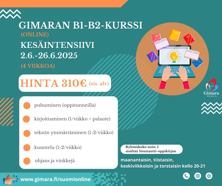 TeamGimara's tweet photo. Tervetuloa Gimaran kursseille:
————————————————
Welcome to Gimara courses:
👉🏼 https://t.co/8kP3fDcRl6
————————————————
#suomikieli #learnfinnish #suomenkieli #opisuomea #finland #finland🇫🇮 #finnishtiktok #teamgimara #marjaahola @TeamGimara https://t.co/mZ9MjoS84Z