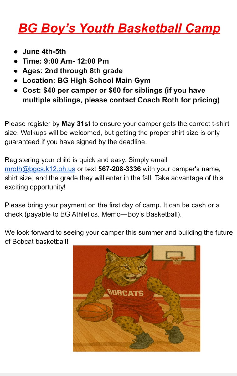 Save the dates! Our summer youth camp is right around the corner, so let’s get those future bobcat basketball players signed up and in the gym this summer 🏀🏀