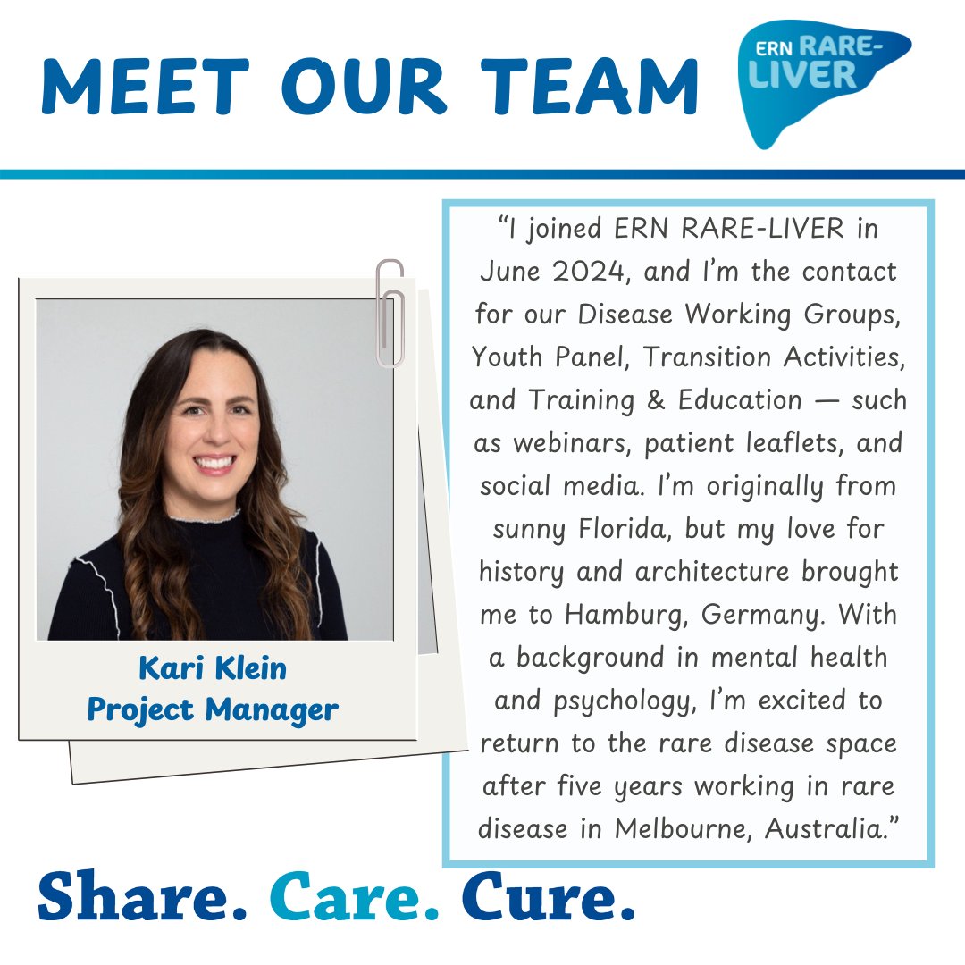 ERN RARE LIVER (@ern_rare_liver) on Twitter photo Meet Kari Klein, our newest Project Manager! 🎉
She’s your go-to for:
- Working Groups
- Training & Education
- Youth Panel
- Transition Activities
From 🌴 Florida → 🏛️ Hamburg → 🇦🇺 Melbourne — Kari brings global rare disease experience & a psych background to ERN RARE-LIVER Meet Kari Klein, our newest Project Manager! 🎉
She’s your go-to for:
- Working Groups
- Training & Education
- Youth Panel
- Transition Activities
From 🌴 Florida → 🏛️ Hamburg → 🇦🇺 Melbourne — Kari brings global rare disease experience & a psych background to ERN RARE-LIVER