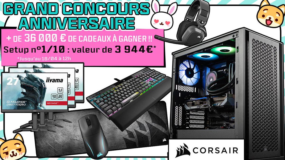 🎁 #26AnsTopAchat (@topachat) on Twitter photo Concours 🎁 26 Ans TopAchat
🔥 + de 36 000 € de cadeaux à gagner !
On démarre avec le #Setup1 de 3944€ ! <a href="/CORSAIRFRA/">CORSAIR France</a>
Pour participer
☑ #RT ce tweet
☑ Follow <a href="/TopAchat/">🎁 #26AnsTopAchat</a>
☑ Commente avec #26AnsTopAchat
Participe aussi ici ⬇️
topachat.com/p/content/conc…
🍀 TAS le 18/04 à 12h Concours 🎁 26 Ans TopAchat
🔥 + de 36 000 € de cadeaux à gagner !
On démarre avec le #Setup1 de 3944€ ! <a href="/CORSAIRFRA/">CORSAIR France</a>
Pour participer
☑ #RT ce tweet
☑ Follow <a href="/TopAchat/">🎁 #26AnsTopAchat</a>
☑ Commente avec #26AnsTopAchat
Participe aussi ici ⬇️
topachat.com/p/content/conc…
🍀 TAS le 18/04 à 12h