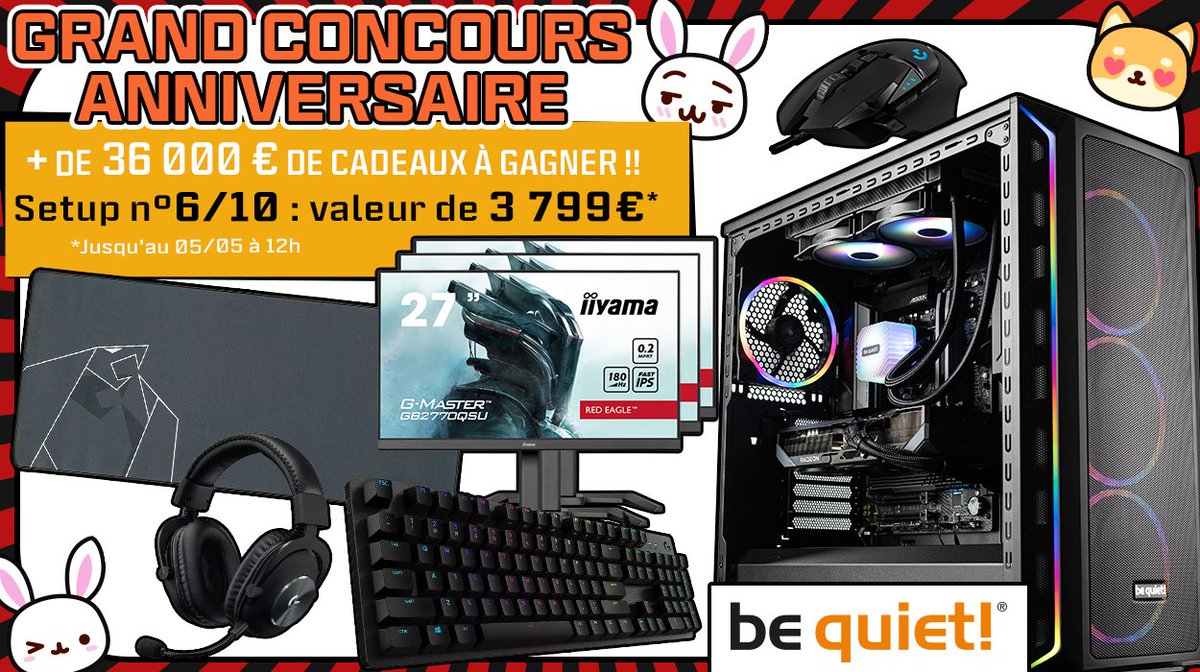Concours 🎁 26 Ans TopAchat
🔥 + de 36 000 € de cadeaux à gagner !

C'est reparti avec le #Setup6 de 3799€ ! <a href="/bequietFR/">be quiet! FR</a> 

Pour participer
☑ #RT ce tweet
☑ Follow <a href="/TopAchat/">TopAchat</a>
☑ Commente avec #26AnsTopAchat 

Participe aussi ici ⬇️
topachat.com/p/content/conc…
🍀 TAS le 05/05 à 12h