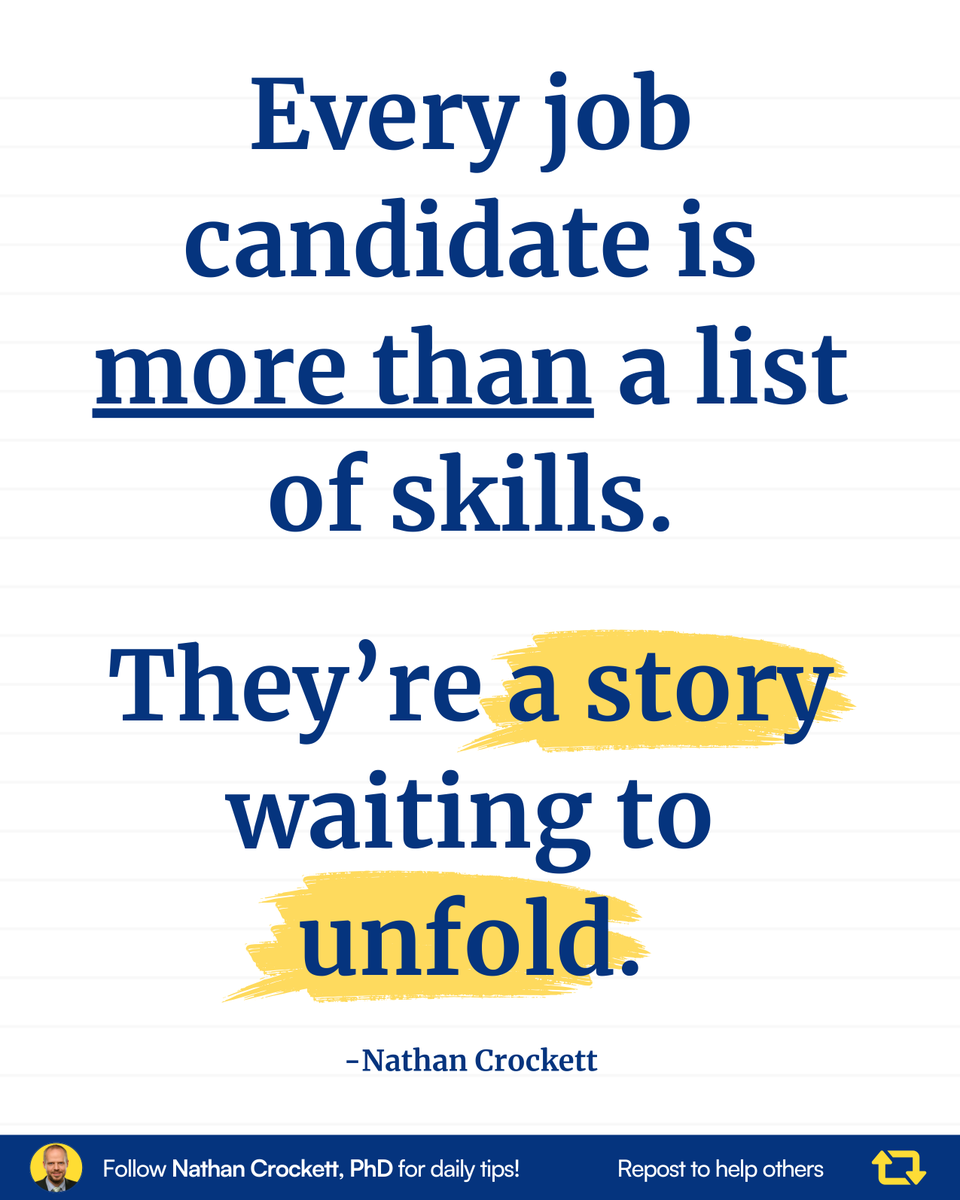 nathan_crockett's tweet image. Every job candidate is more than a list of skills.

They're a story waiting to unfold.
