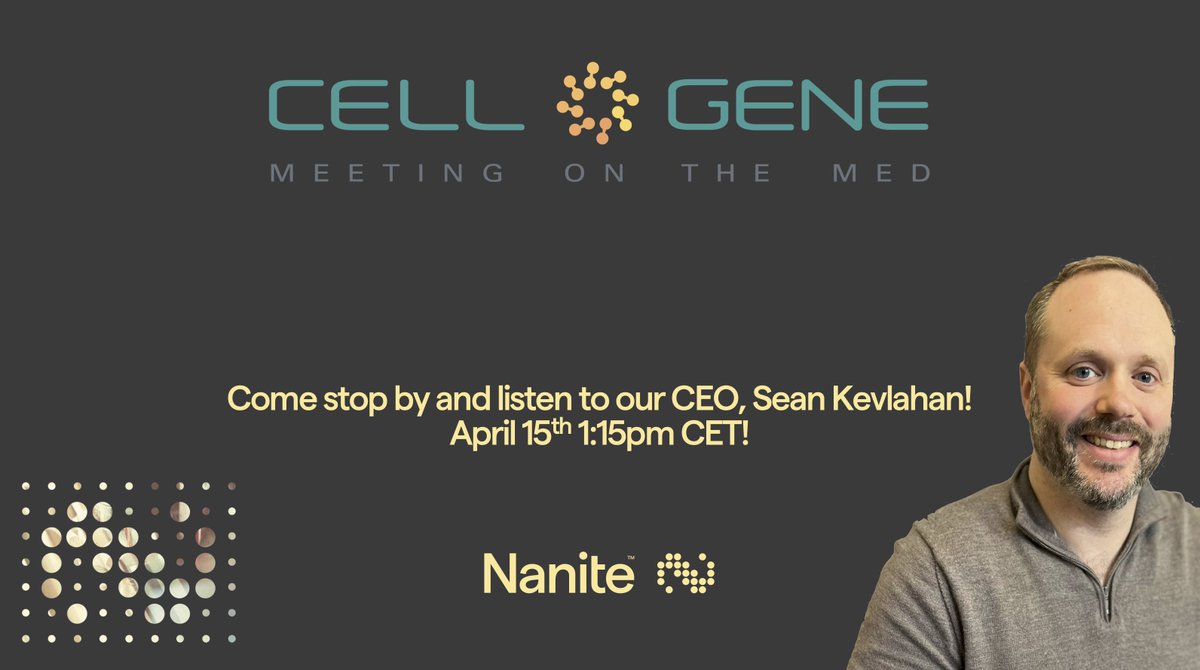 nanite (@nanitebio) on Twitter photo Attending the <a href="/alliancerm/">Alliance for Regenerative Medicine (ARM)</a> 2025 Cell & Gene Meeting on the Med this week? Come hear our CEO Sean Kevlahan speak about our latest innovations in next generation non-viral delivery 🧬 🧪 🤖 ✨ 🎯 #CGMed25 Attending the <a href="/alliancerm/">Alliance for Regenerative Medicine (ARM)</a> 2025 Cell & Gene Meeting on the Med this week? Come hear our CEO Sean Kevlahan speak about our latest innovations in next generation non-viral delivery 🧬 🧪 🤖 ✨ 🎯 #CGMed25