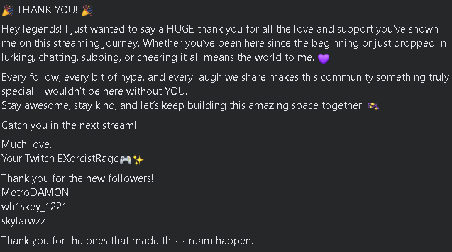 EXorcistRage's tweet photo. Thank you to everyone who joined my first stream!

#gaming #repo #gamingcommunity #gaminglife #gamingmemes #friends #buddies https://t.co/TWaAdvqhX4
