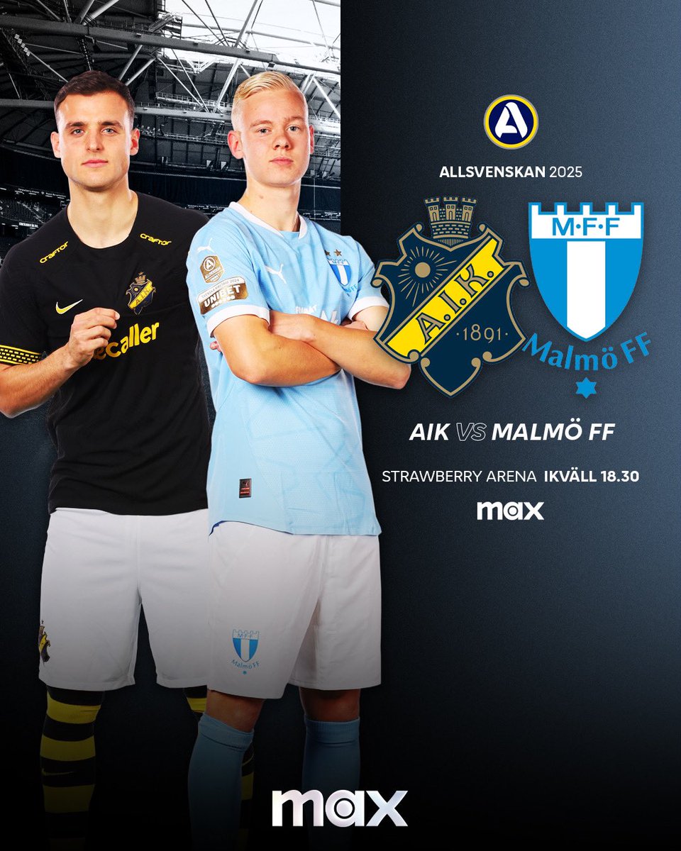 sportshbomaxse's tweet photo. Stormöte!

AIK 🆚 Malmö FF
———
Ikväll 18.30 på Max.

Studio tillsammans med Karin Frick, Alexander Axén, Emelie Zaar Ölander och Noa Bachner
Kommentator: Tommy Åström
Expert: Johan Arneng
Reporter: Camilla Nordlund

📲 Se alla matcher från Allsvenskan och Superettan på Max. https://t.co/YnqjueW0VM