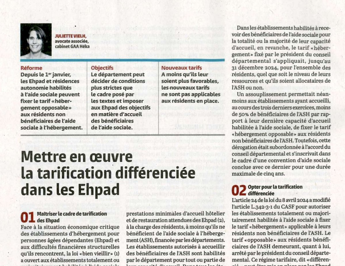 GoutalAvocats's tweet photo. Depuis le 1er janvier les EHPAD ont la possibilité d'établir une tarification différenciée

Retrouvez les explications de notre associée Juliette Vielh, sur ce nouveau dispositif, dans cette fiche pratique de @Lagazettefr 
https://t.co/jvtxQvBpGQ
#EHPAD #tarification #compétences https://t.co/kpJg5Ou2FT