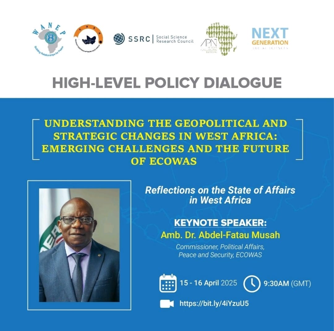 You are invited to this high-level policy dialogue jointly organised by WANEP, CORN, and APN.

Format: Hybrid -- live in Accra, Ghana, and on Zoom

Register now: bit.ly/4iYzuU5

Date: April 16 &amp; 17

Time: 9:30 AM GMT