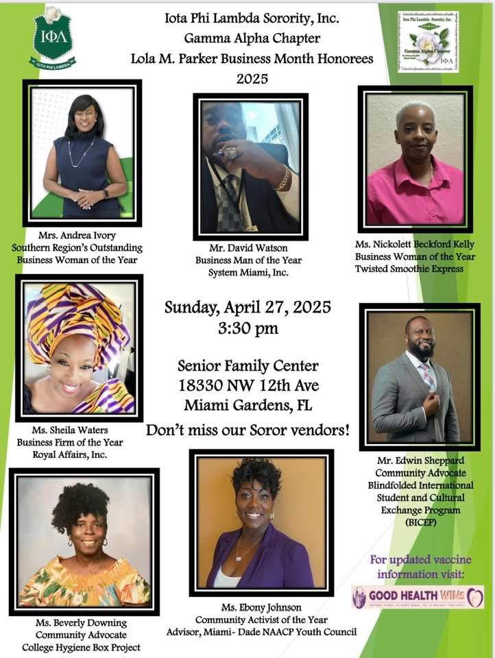 “I’m truly honored to share that in a few weeks, I’ll be recognized as one of the 2025 Lola M. Parker Business Month Honorees in Miami Gardens. I’m deeply humbled by the nomination and grateful for the acknowledgment.”

#HonoredToServe