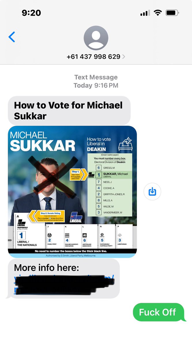 MelNorman184674's tweet photo. @poiter58 blocks constituents on social media and sends unsolicited text messages… 

#ShadySukkar can get in the bin

#DeakinVotes
#auspol https://t.co/MNT78Gx2E6