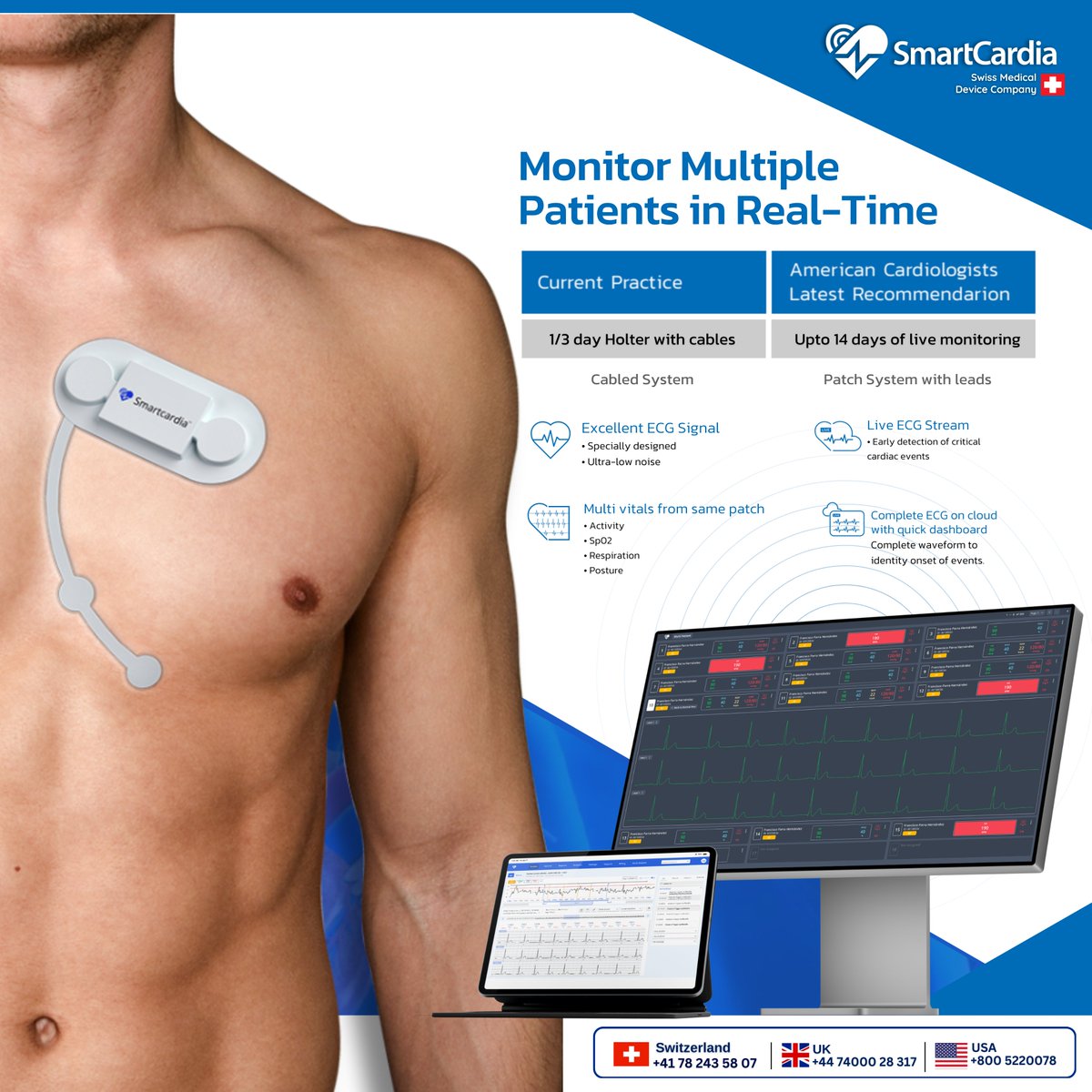 Precision and timing save lives.
SmartCardia is a cutting-edge, patch-based monitoring system that delivers up to 14 days of uninterrupted ECG and vital signs tracking — completely cable-free. 
👉 Learn more at smartcardia.com

#Cardiology #SmartCardia #RealTimeMonitoring