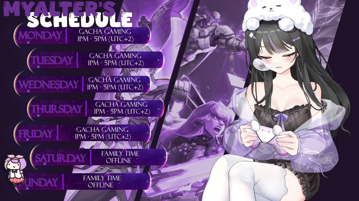 Hello, #Vtube community. I'm your local sleepy bear and I'll be very happy if you come to my streams. 
Oh, that little fairy? Don't mind her. She's a friend.
I play a lot of gacha games, if there's a change in rotation, I will make sure to let you know.
Please, tune in and thanks
