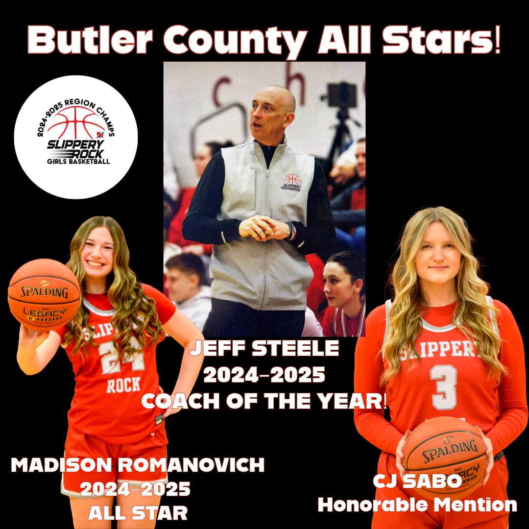 Congratulations to our village of Butler County All Stars! 
<a href="/madison_r1/">Madison Romanovich</a> ALL STAR
<a href="/CJSabo223/">Cecilia J Sabo</a> Honorable Mention
and
<a href="/20jsteely/">Jeff Steele</a> is 2024-2025 COACH OF THE YEAR!  

buff.ly/KMYGzla
<a href="/SRAHSATHLETICS/">Slippery Rock Athletics</a> <a href="/ETNreisenweber/">Tom Reisenweber</a> <a href="/BobGreenburg/">Bob Greenburg</a> <a href="/gcsportsguy97/">Corey Corbin</a>