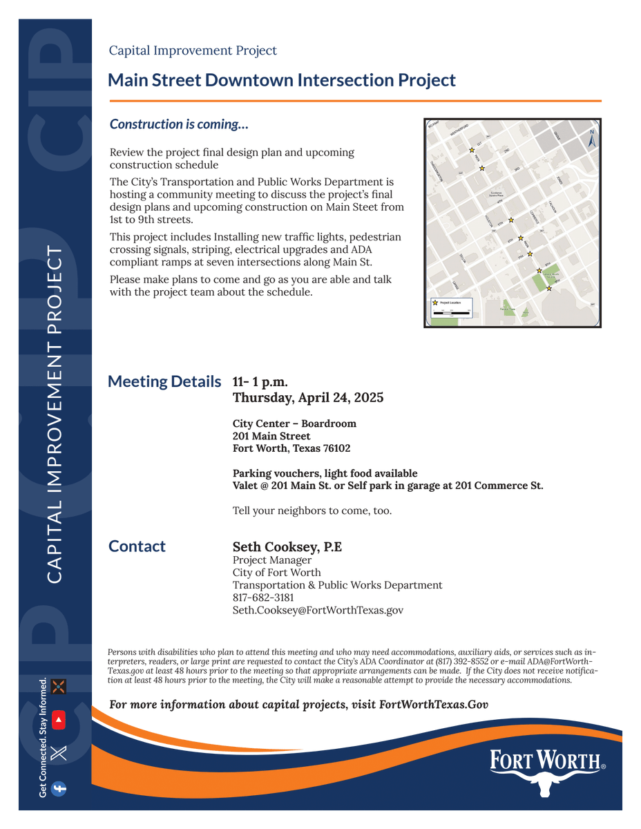 DTFortWorth's tweet image. 🚧 Construction is coming to Main Street! 🚧

Join @CityofFortWorth to review final plans &amp;amp; upcoming construction from 1st–9th St. 

🗓️ Thurs, April 24
🕚 11 AM–1 PM (come &amp;amp; go)
📍 201 Main St, City Center Boardroom

#FortWorth #MainStreetProject