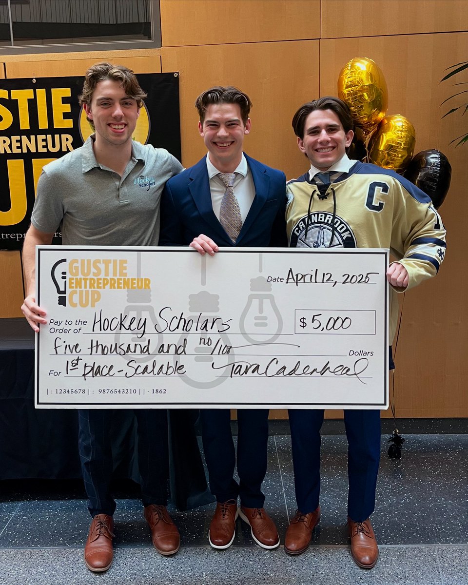 Congratulations to Jackson McCarthy ‘27, Artem Korolev ‘26, and Jack Wineman ‘28 for winning the 2025 Gustie Entrepreneur Cup and advancing straight to the Semifinal of the Minnesota Cup! #HockeySchoars