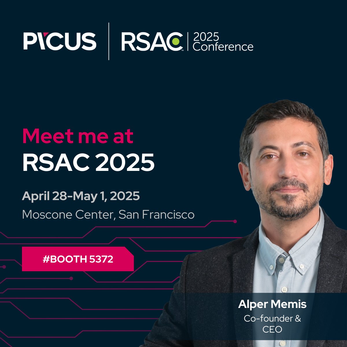 PicusSecurity's tweet image. Meet Alper Memis, CEO &amp;amp; Co-founder of Picus, at #RSAC2025.

Drop by Booth #5372 to talk security validation, strategy &amp;amp; scaling resilience.

📅 April 28–May 1 | 📍 Moscone Center

🔗 Book a meeting: hubs.li/Q03h6wvL0

 #Cybersecurity #PicusSecurity #Leadership