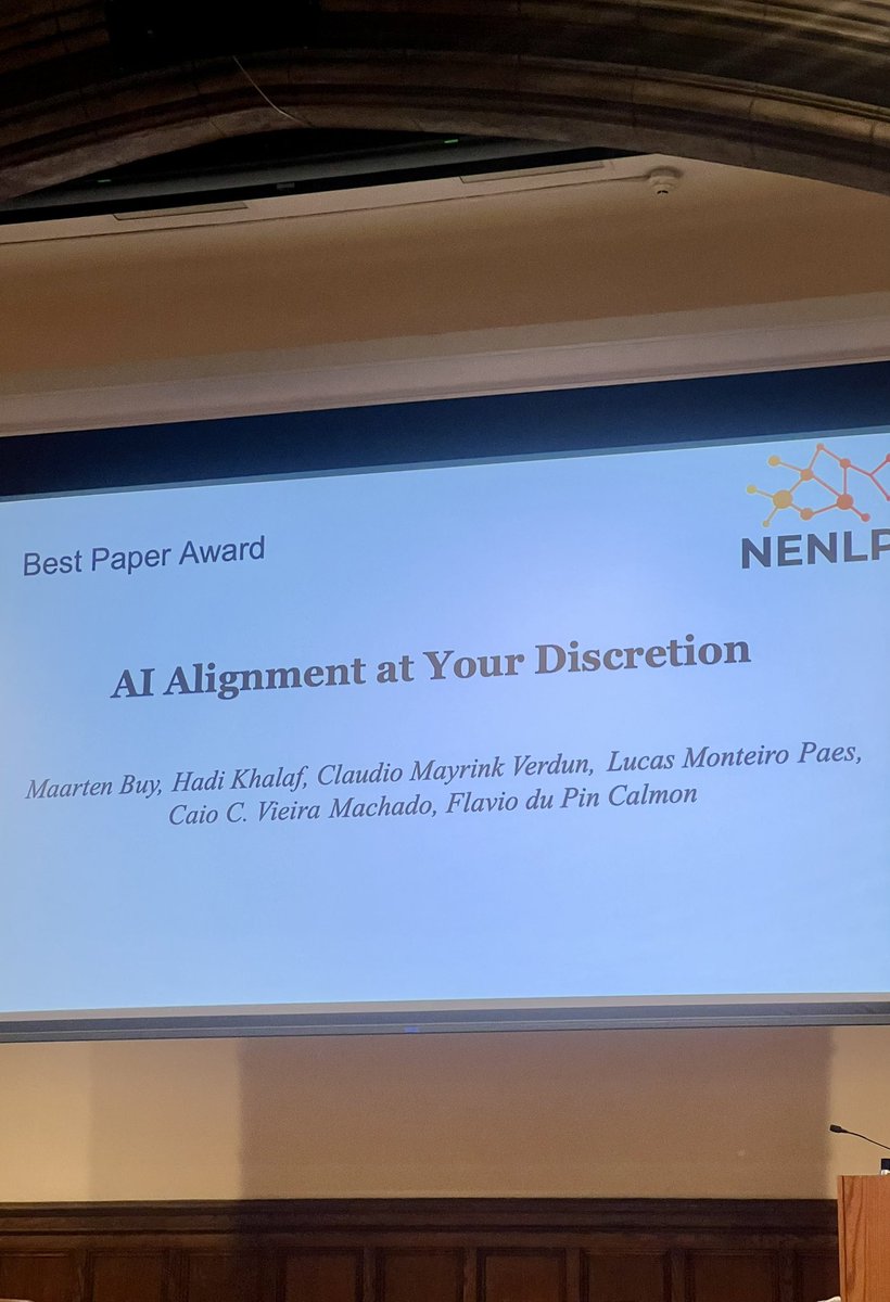 Happy to share we received best paper at NENLP workshop at Yale 🥳🥳! 

tldr: Current alignment methods give excessive discretion to annotators in defining what good behavior means. This means we don't know what we are aligning to ‼️

We formalize discretion in alignment and