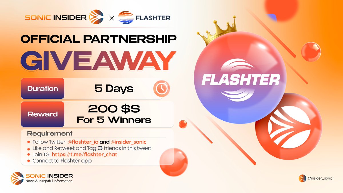 🎉 We're thrilled to host a giveaway event with @flashter_io, the DeFAI terminal for Sonic users to explore good farming strategies 🎉

🎁 200 $S for 5 winners

Rules:
- Follow @flashter_io and <a href="/insider_sonic/">Sonic Insider</a> 
- Like + RT + Tag 3 friends
- Join: t.me/flashter_chat
- Access