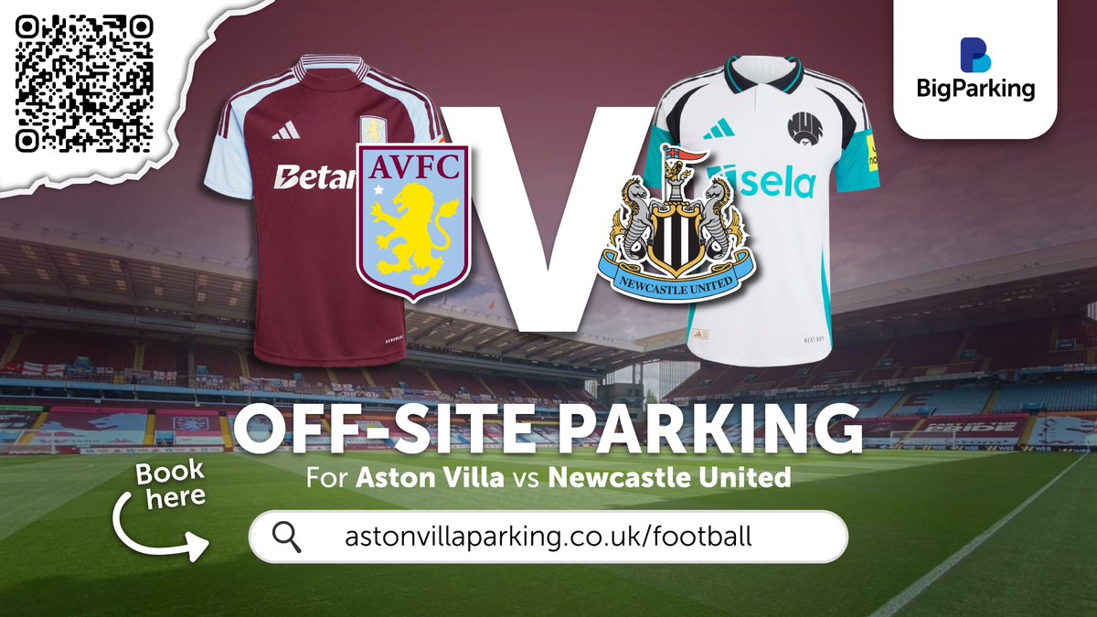 🟣Aston Villa v Newcastle United⚪️

Heading to Villa Park this Saturday?

🚗 Pre-book guaranteed parking just an 8-minute walk from the stadium!
✅ Skip the matchday chaos and focus on the football.

🎟️ Lock in your spot now 👇
astonvillaparking.co.uk/football/event…

#avfc #AstonVilla