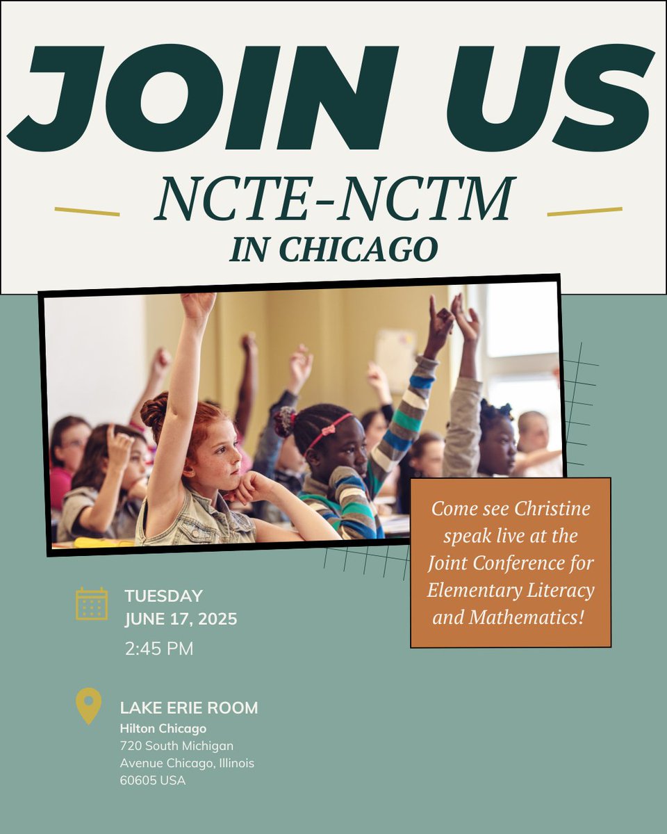 SeeStructure's tweet image. Join our founder, Christine Size, at the Joint Conference for Elementary Literacy and Mathematics in Chicago, hosted by @NCTM ⚡️

Get your tickets - see you there!
nctm.org/ncte-nctm2025/#

#nctm #mathed #seethestructure