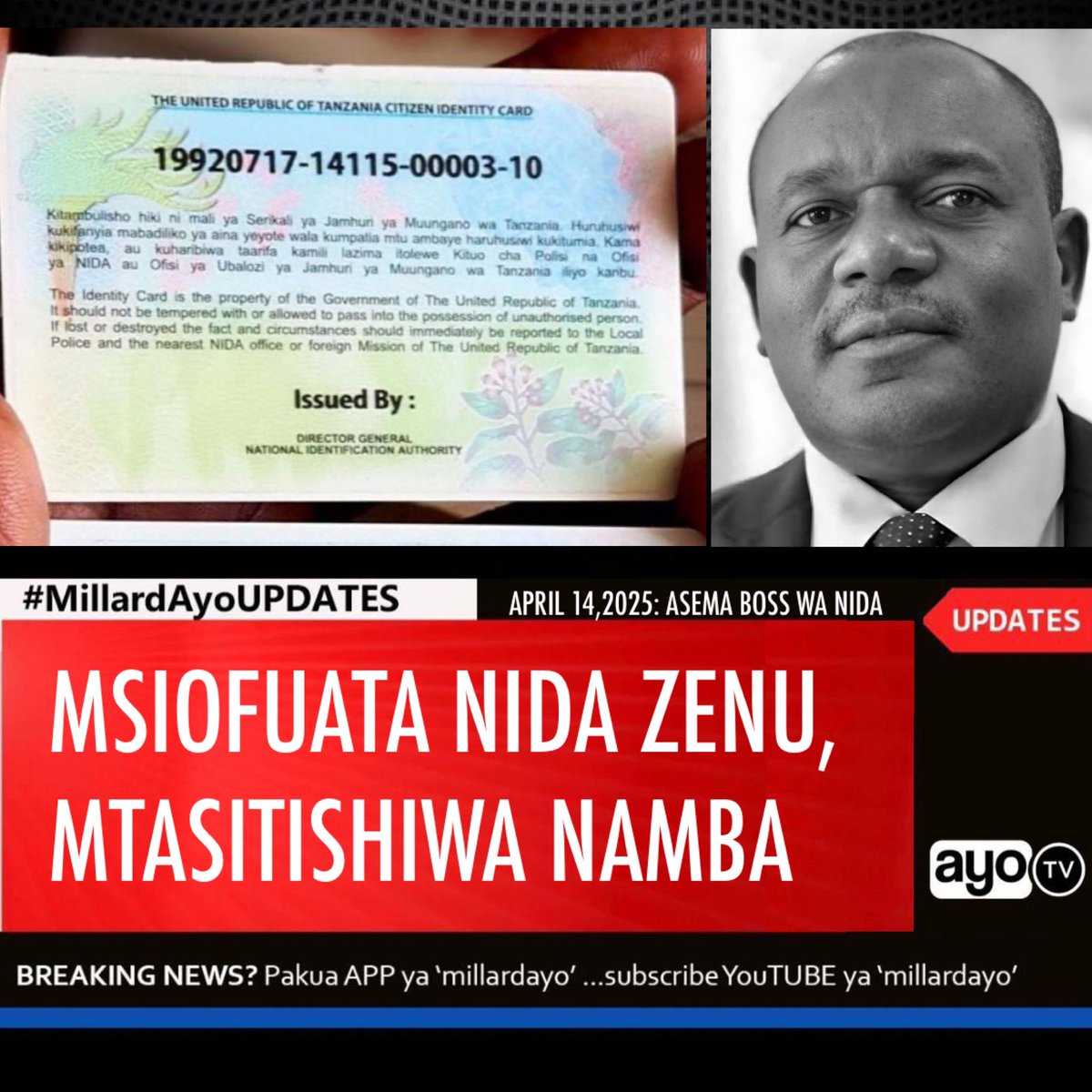 Mamlaka ya Vitambulisho vya Taifa (NIDA) imetangaza kuanzia mwezi July mwaka huu imeaandaa mpango wa usajili na utambuzi wa Watu wote wenye umri kuanzia 0 hadi miaka 18 ili kuwezesha upatikanaji wa Jamii Namba pamoja na wageni wote wanaoingia nchini na kukaa chini ya miezi sita.
