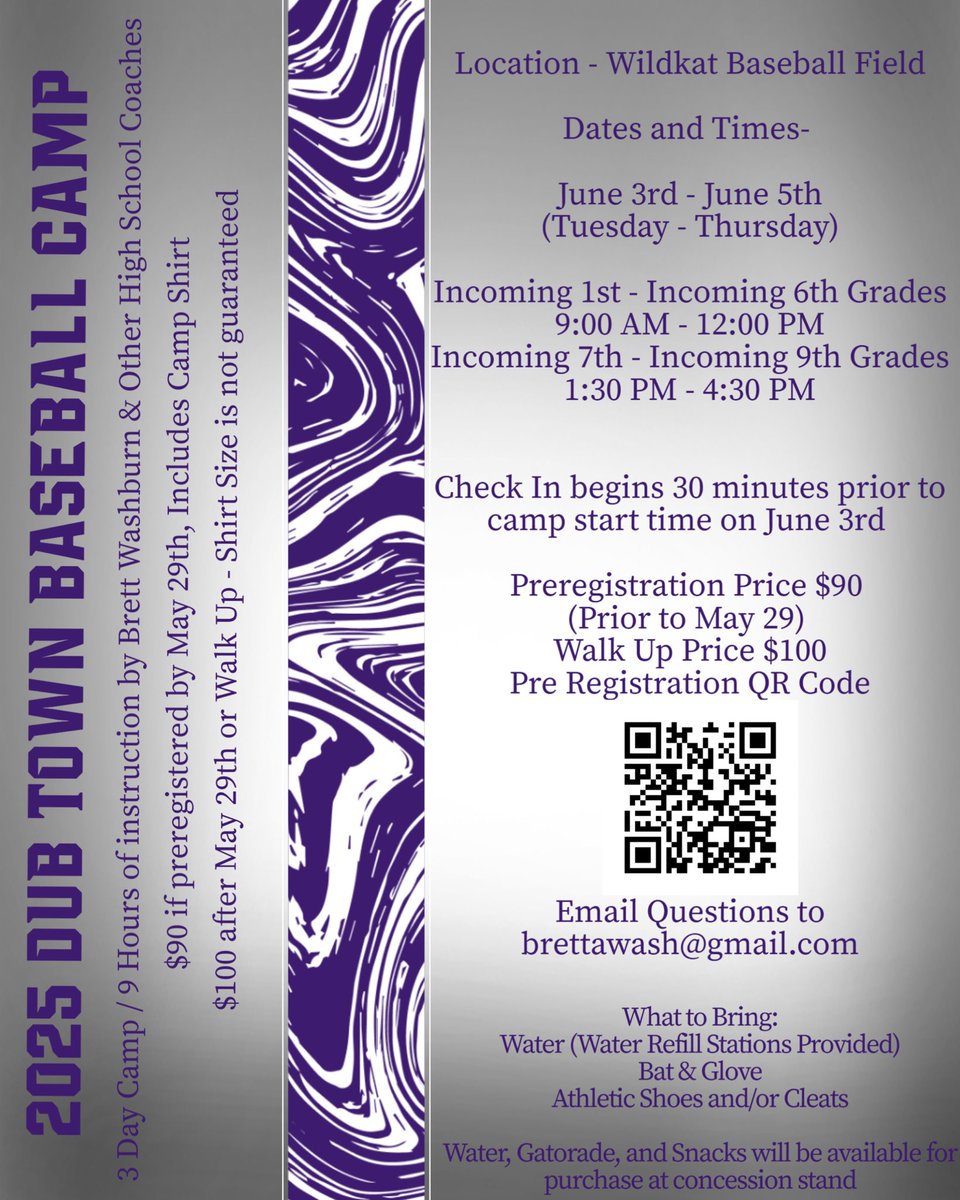 Here WE go!! Year 3 of the annual Dub Town Baseball Camp, June 3rd - June 5th!!!

#DubTownBaseball