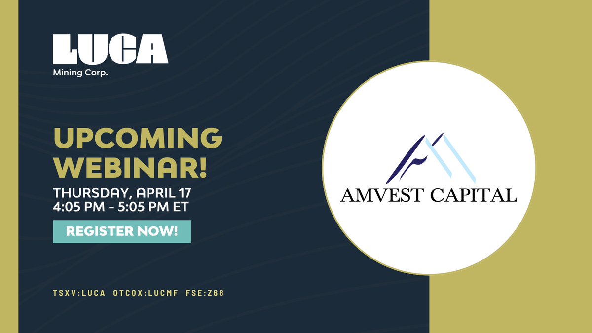 Webinar Reminder!
Join us today at 4:05 PM ET / 1:05 PM PT for our live company webinar. Get the latest updates on Campo Morado and Tahuehueto directly from the CEO.
🔗 Register here:
$LUCA.V $LUCMF #MexicoMining @CampbellMccrary