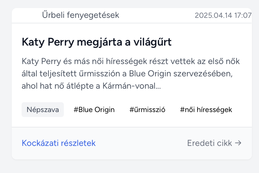 kovkor's tweet photo. A kísérleti Ai-s hírösszefoglaló projektemet frissítettem kockázatelemzéssel, azaz a cikkeket próbálja valamilyen kategóriába besorolni, pl. gazdasági válság, éghajlatváltozás, stb...vagy épp űrbéli fenyegetések, ami elsősorban napkitörést, aszteroidát jelentene. Katy Perry :D https://t.co/u1v1UEnR49
