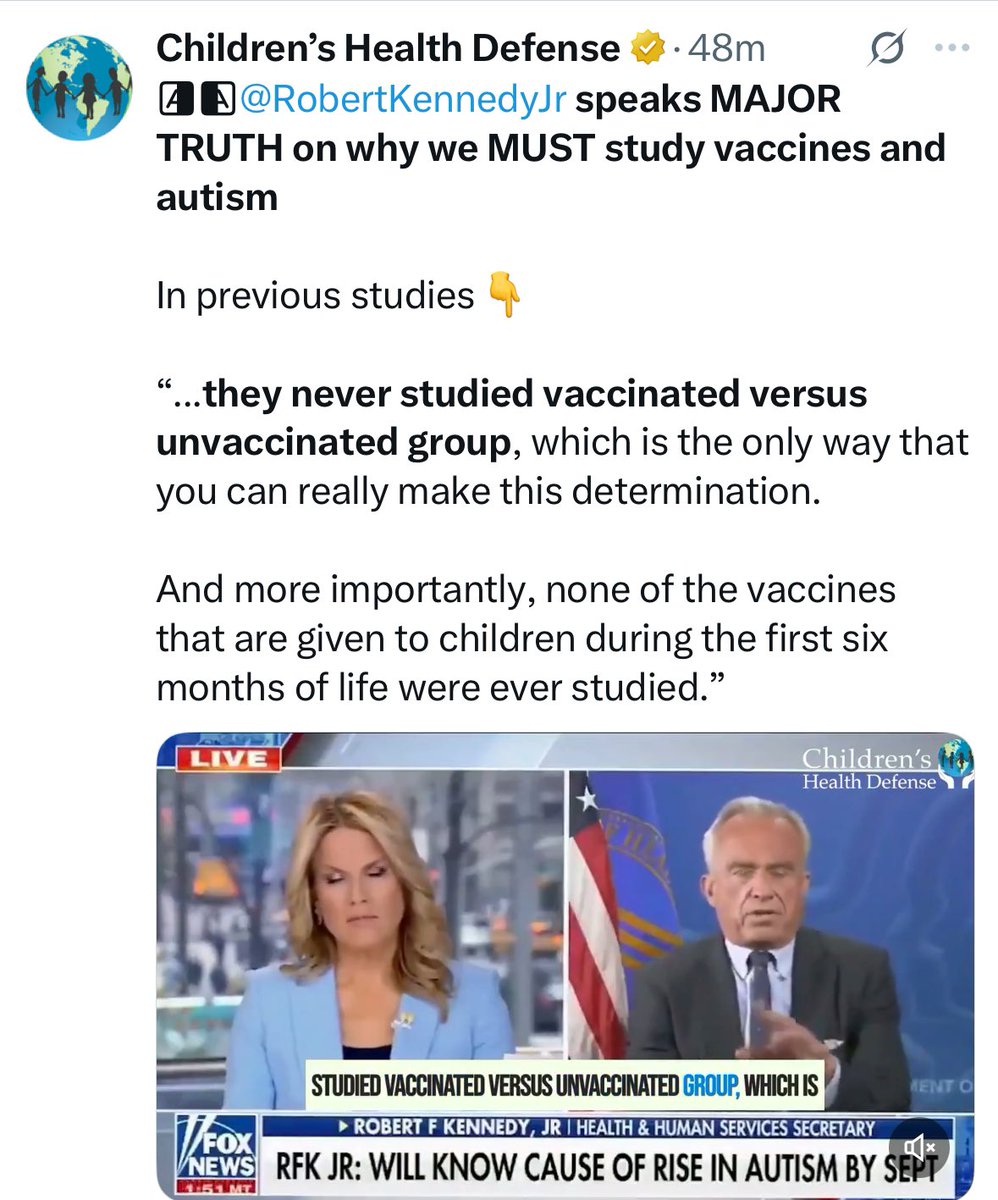Another day, another lie from your HHS Secretary.

RFK Jr claims that studies looking at a possible link to between vaccines and autism "never studied vaccinated versus unvaccinated group"

Except they...did...exactly that.

And found no link between vaccines and autism.