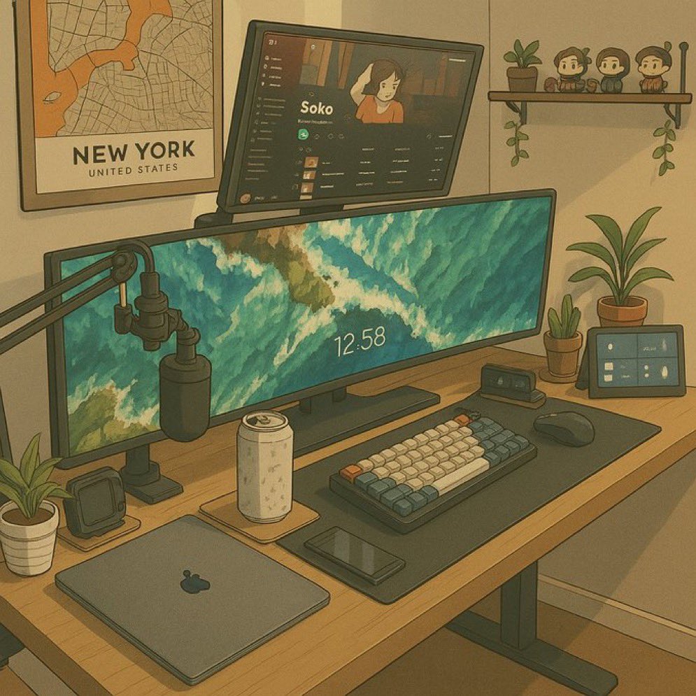 El otro día vi una imagen de este setup y me llamó la atención que es igual que el mío , salgo por el cuadro de new York y la lata de refresco